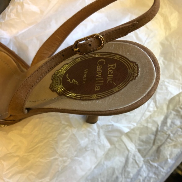 Rene Caovilla Tan/Beige Nude Mesh with Crystals Sling Back Sandals Evening - Picture 7 of 7